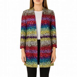 Alice + Olivia Linda Sequin Striped Open Jacket Coat